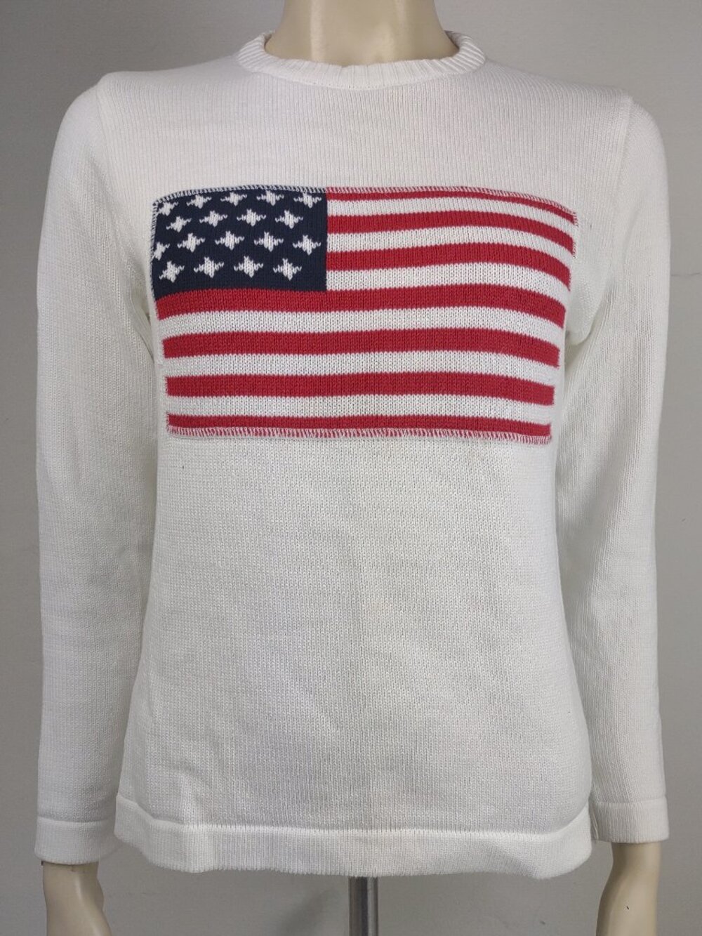 Holebrook Sweden white American Flag 100% Cotton crew neck sweater ladies Small